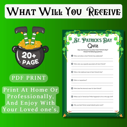 St. Patrick's Day Trivia Quiz | Fun Engaging Irish-Themed Game for Kids & Adults | Printable St. Paddy's Day Party Activity, Printable PDF