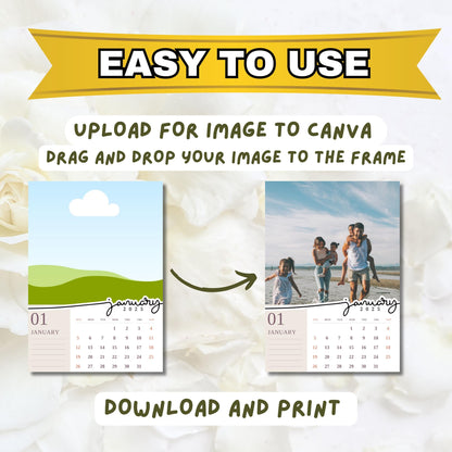 Editable 2025 Calendar Templates | Fully Editable for Free in Canva, Custom Design for Canva I Mini Calendar 2025, Add Your Own Photo
