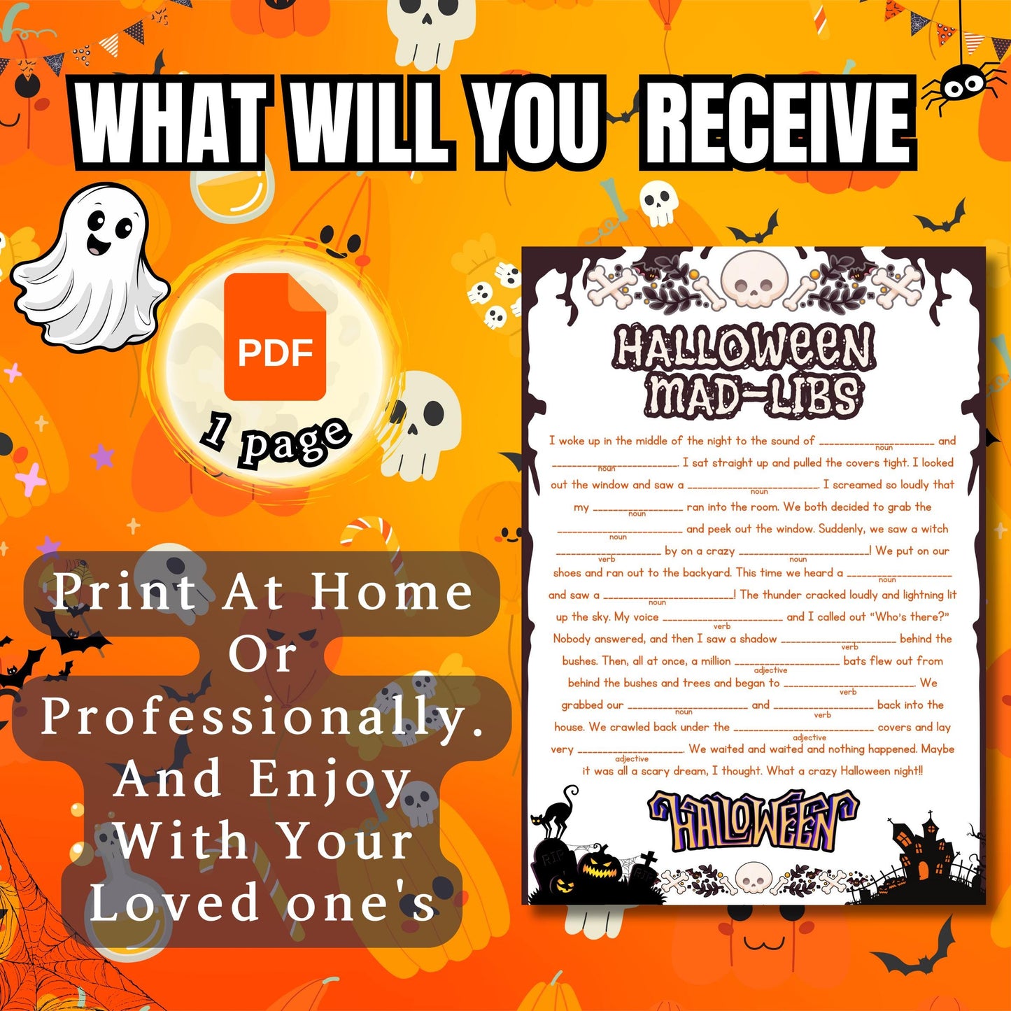 Halloween Mad Libs | Spooky Story Fill-In-The-Blanks Game | Fun Festive Activity for Kids, Teens & Adults | Printable Halloween Game