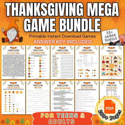 Thanksgiving Printable Games | 200+ Thanksgiving Games Bundle | Thanksgiving Kids Teens & Adults Games | Thanksgiving Trivia Games