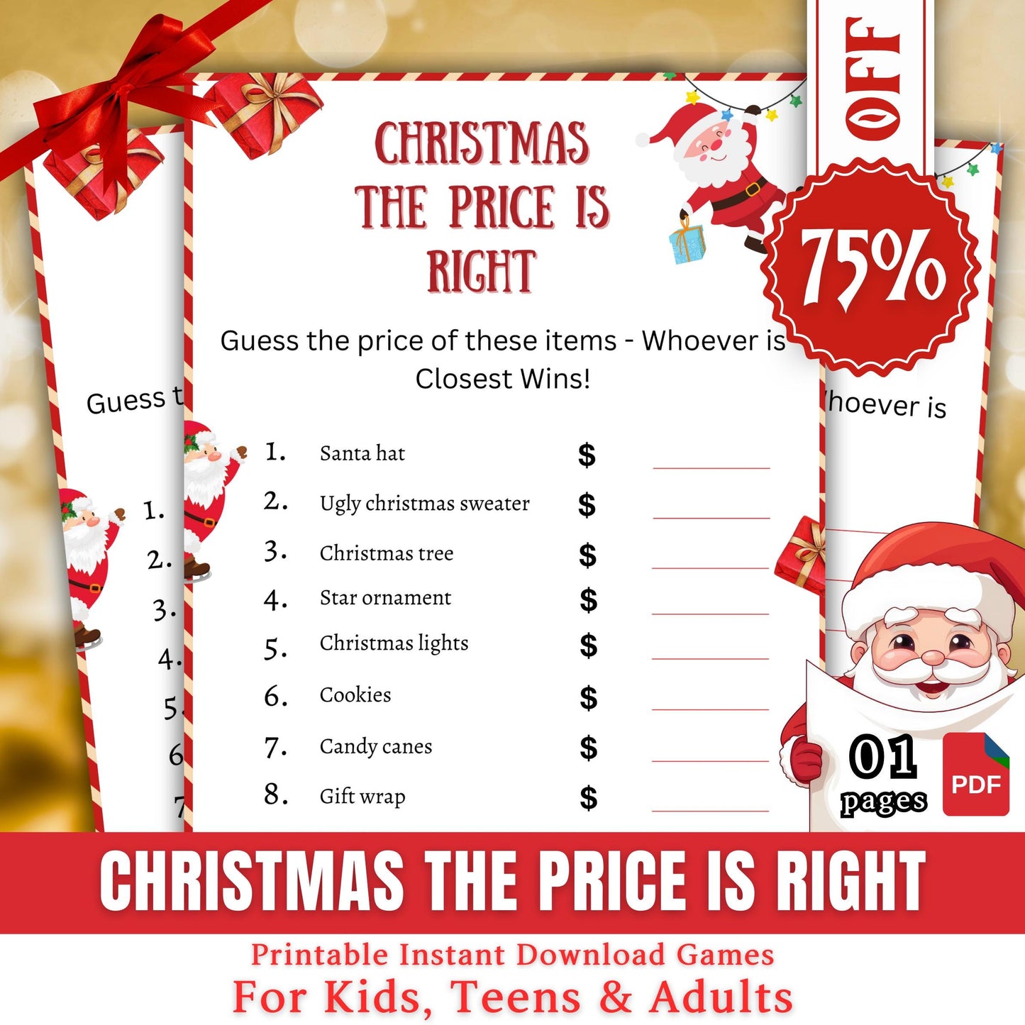 Christmas The Price Is Right Game, Christmas Printable Holiday Party Game For Kids & Adults, Christmas Guessing The Price Game, Family Game