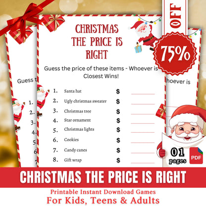Christmas The Price Is Right Game, Christmas Printable Holiday Party Game For Kids & Adults, Christmas Guessing The Price Game, Family Game