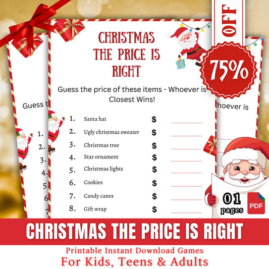 Christmas The Price Is Right Game, Christmas Printable Holiday Party Game For Kids & Adults, Christmas Guessing The Price Game, Family Game