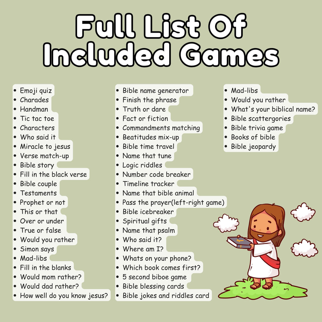Bible Games Mega Bundle 65+ Printable Christian Games for Kids & Adults | 190+ Pages | Church, Youth Group, Sunday School, Family Game Night