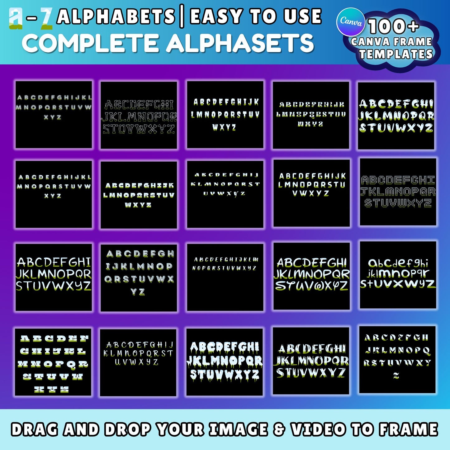 Canva Alphabet Frame Templates | 100+ A-Z Letter Frames | Drag & Drop Photo Letters | Editable Canva Font Frames for Mugs, Shirts and Prints