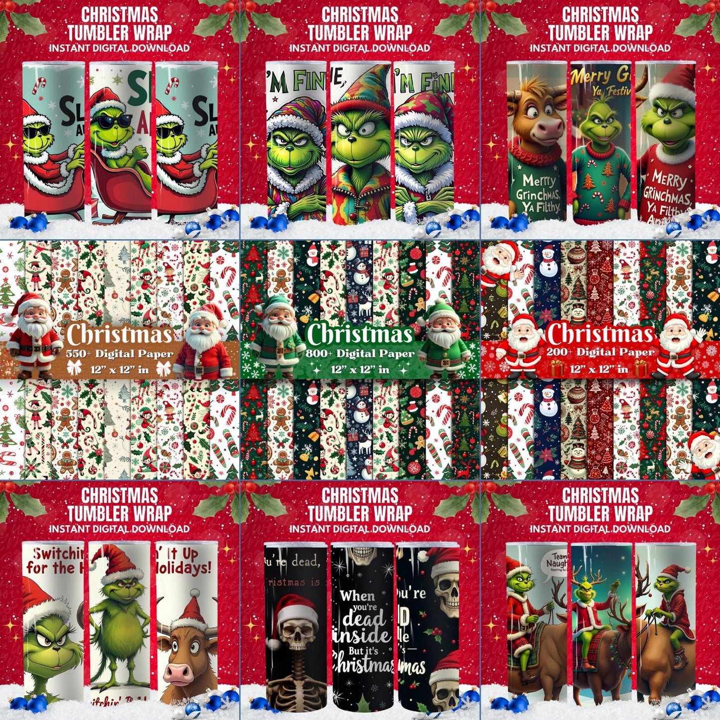 Christmas Mega Bundle PLR MRR | 250+ Games, 2200+ Clipart, Digital Paper, Ornaments, Tumbler Wraps | Printable Holiday Party Pack Set