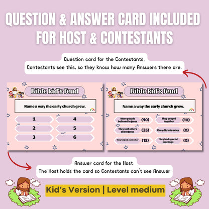 Bible Family Feud Game for Kids – Medium Level Printable Bible Trivia | 100+ Cards for Sunday School, Homeschool | Church | A4 & US Sizes