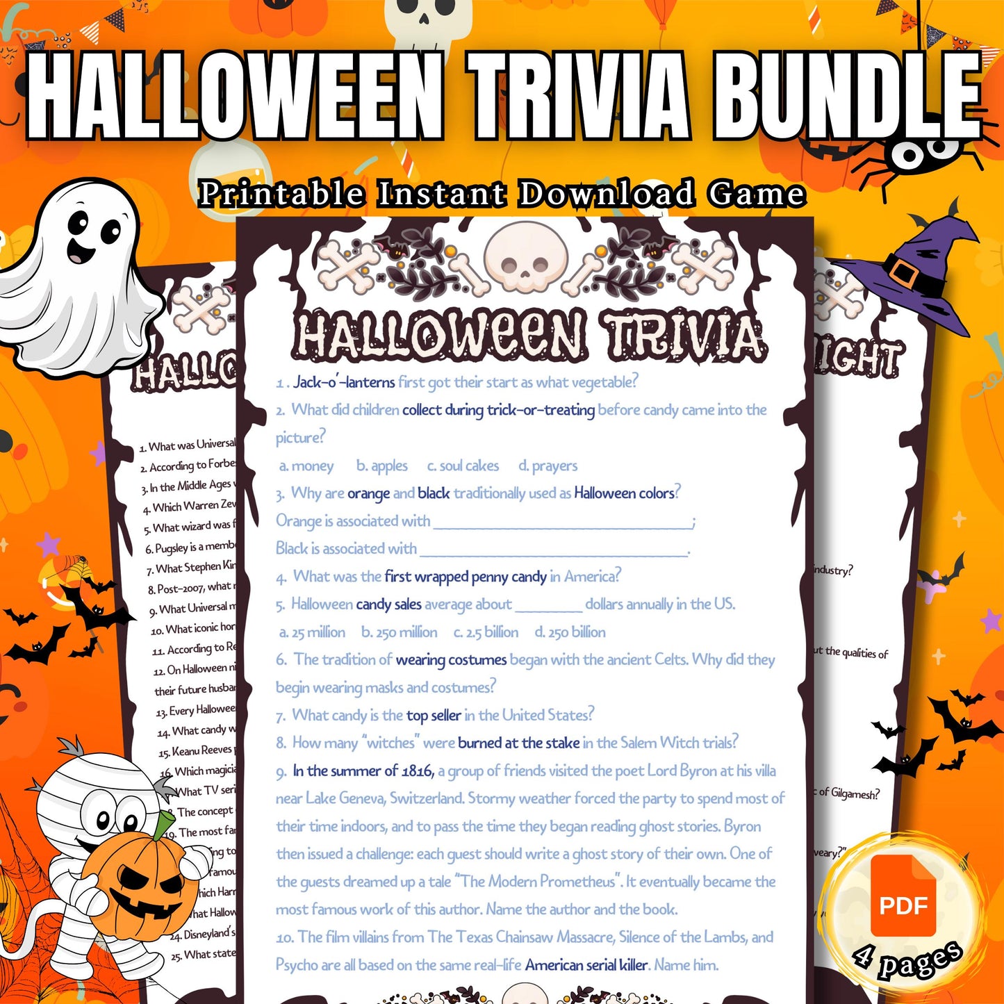 Halloween Trivia Game Bundle | Fun, Educational Halloween Quiz Pack for Kids, Teens & Adults | Printable Party Games for Family | Classroom