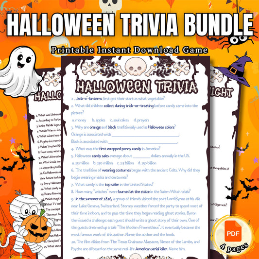 Halloween Trivia Game Bundle | Fun, Educational Halloween Quiz Pack for Kids, Teens & Adults | Printable Party Games for Family | Classroom
