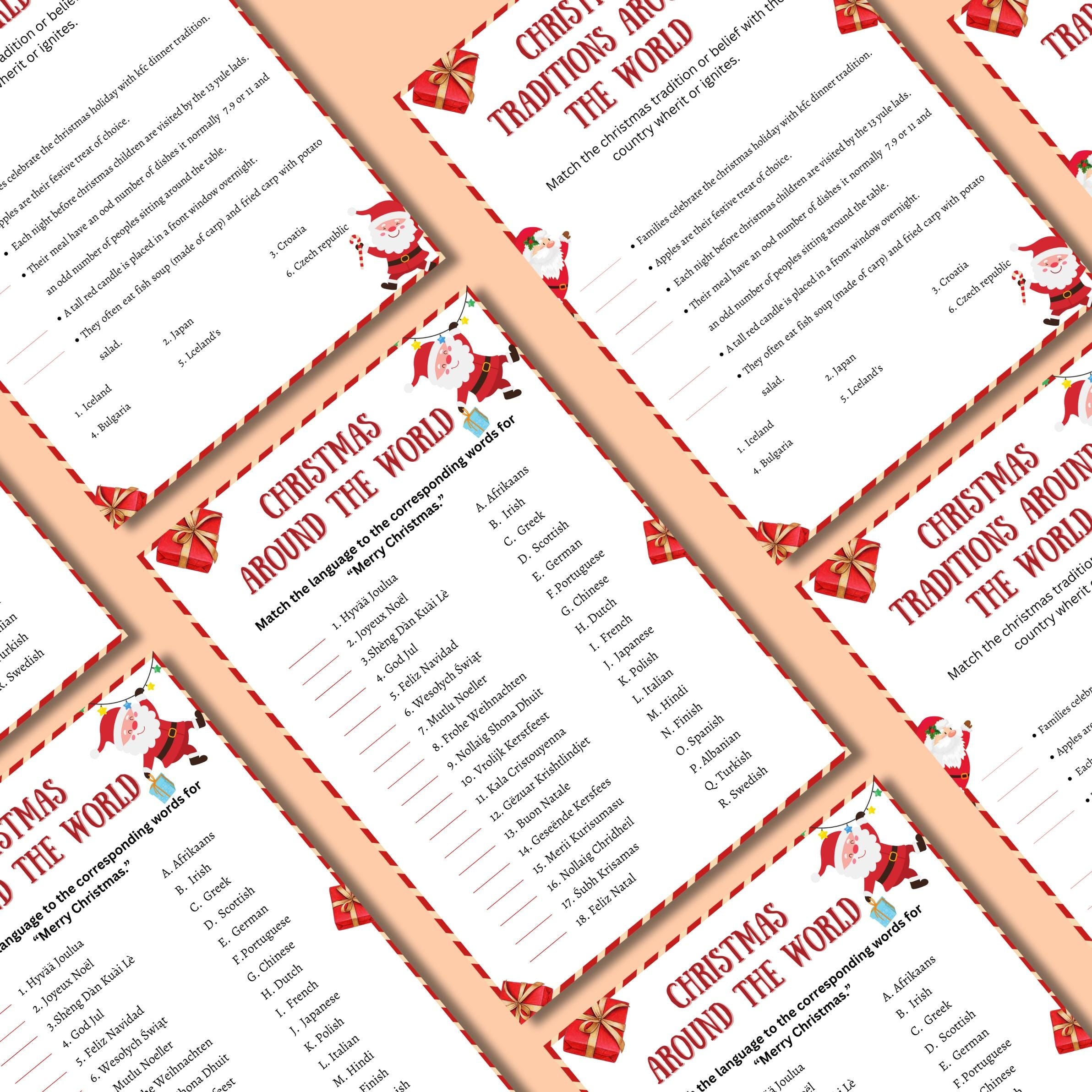 Christmas Around The World Game, Christmas Printable Game For Kids & Adults, Christmas Family And Office Party Game, Christmas Trivia Game