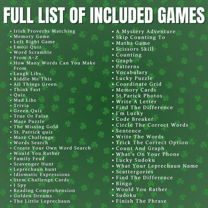 St. Patrick's Day 60+ Game MEGA BUNDLE, Fun St. Patrick's Day Party Games for Adults & Seniors, St. Paddy's Day Activities, St. Pat's Games