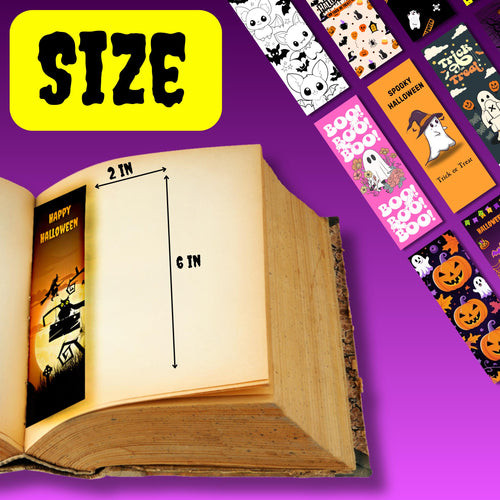 140 Halloween Bookmark PNG Bundle – 2x6” Printable Spooky Bookmarks for Kids & Adults, Ghost Pumpkin Cat Witch Designs, Instant Download