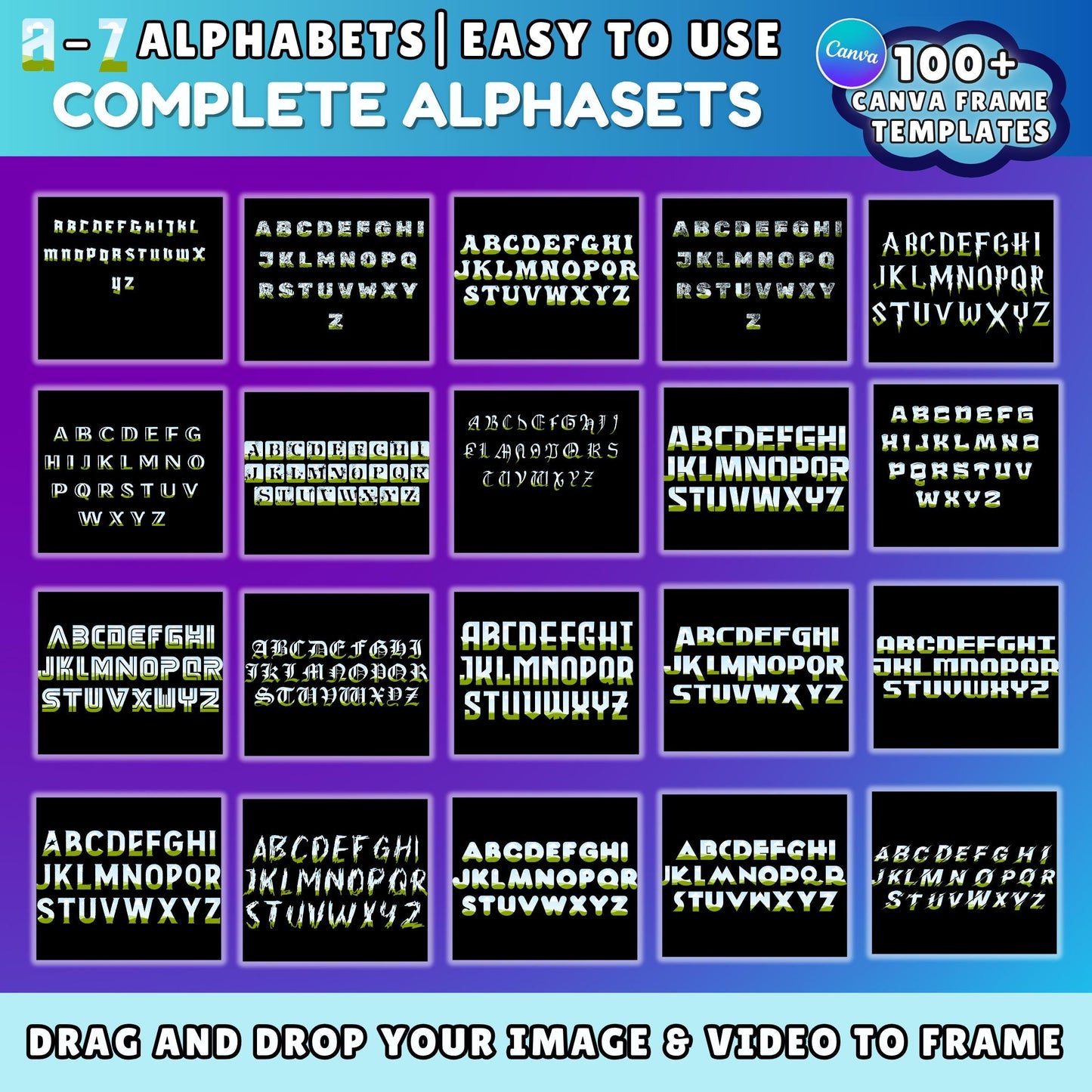 Canva Alphabet Frame Templates | 100+ A-Z Letter Frames | Drag & Drop Photo Letters | Editable Canva Font Frames for Mugs, Shirts and Prints