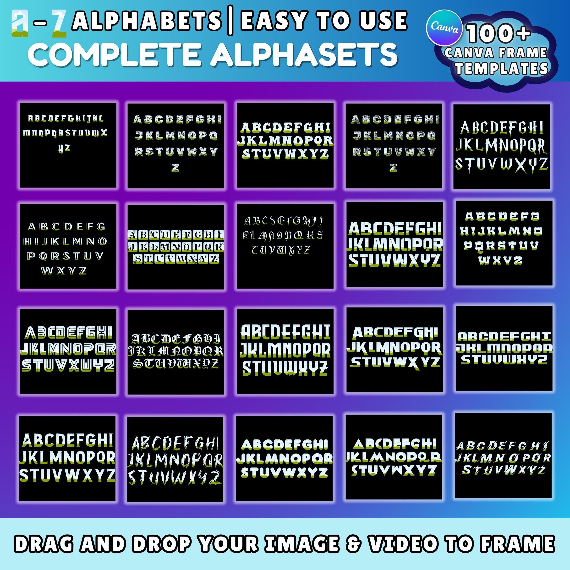 Canva Alphabet Frame Templates | 100+ A-Z Letter Frames | Drag & Drop Photo Letters | Editable Canva Font Frames for Mugs, Shirts and Prints