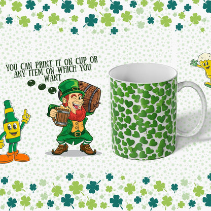 St Patricks Digital Paper Pack - Printable graphic design patterns, backgrounds, green papers, lucky shamrocks, Irish tartan plaid papers