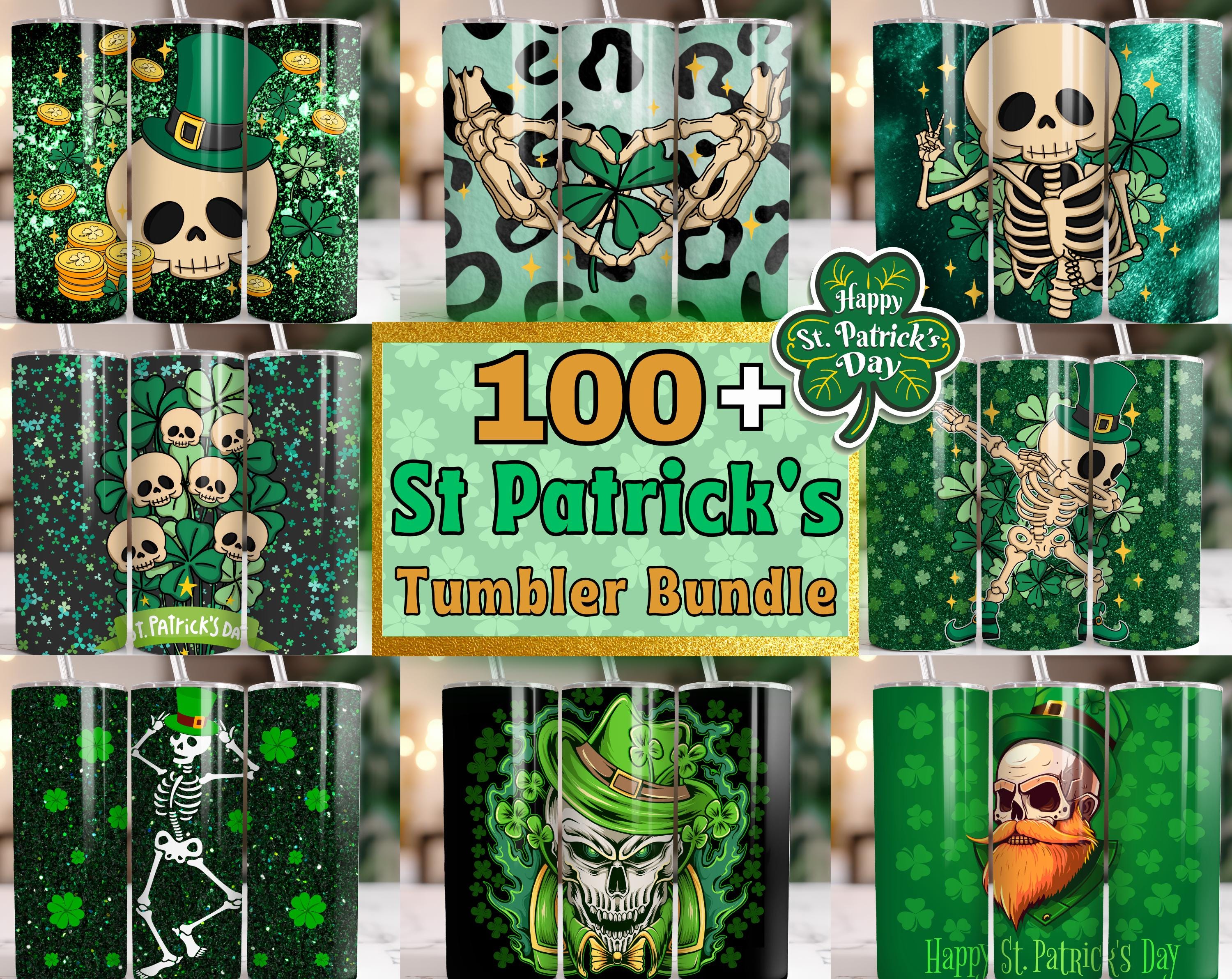 100+ St. Patrick’s Day Tumbler Wraps | Irish Skull & Skeleton Designs | Lucky Clover, Shamrock, Plaid | 20oz Sublimation PNG Bundle