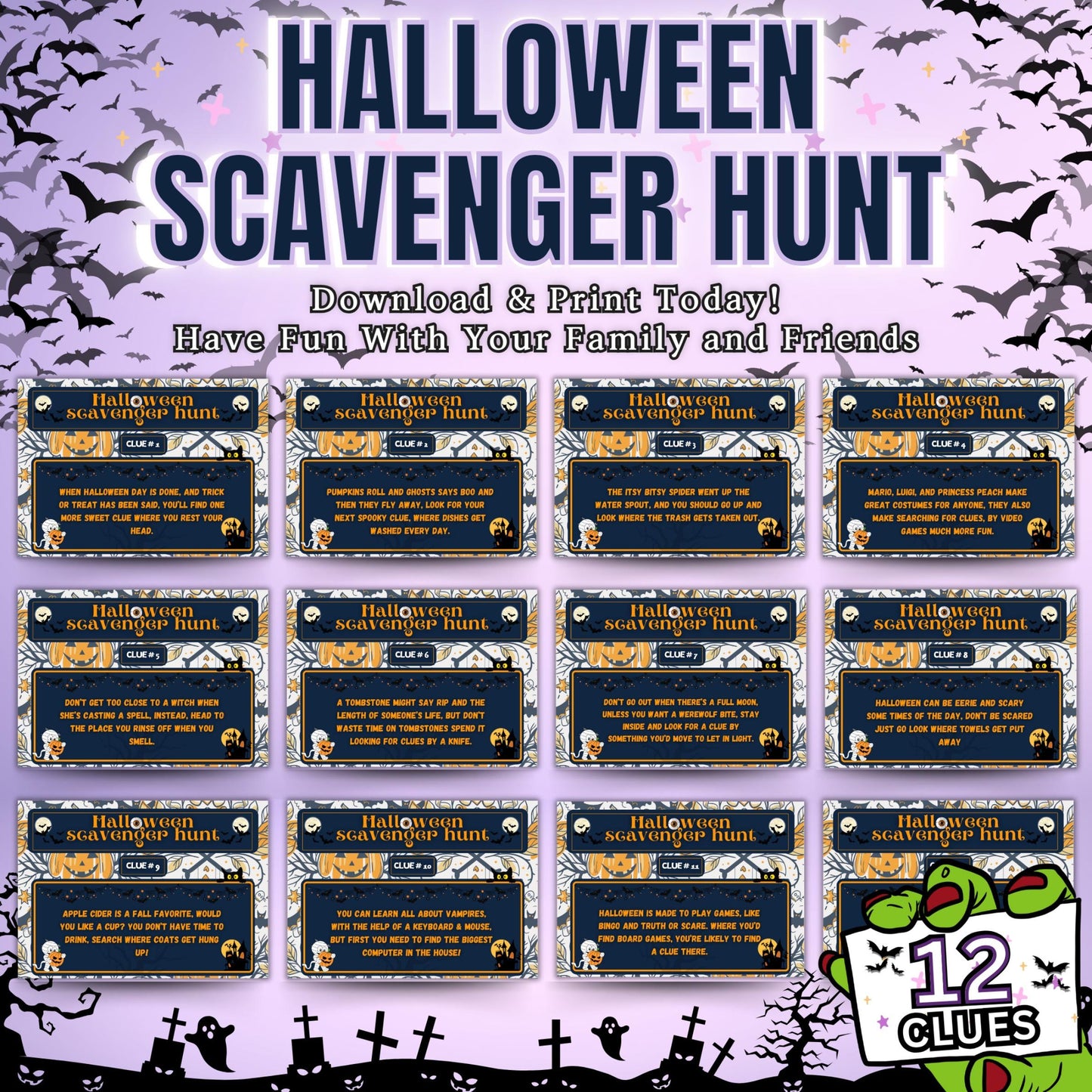 8-in-1 Halloween Games Bundle | Printable Party Fun for All Ages | All in One Halloween Game Bundle for Family Activities and Party