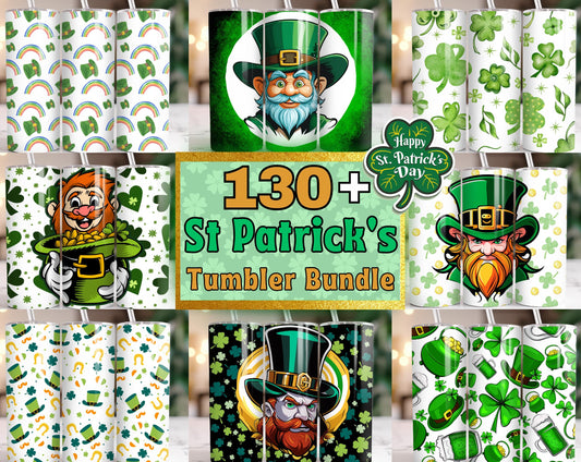 St. Patrick's Day Tumbler Wraps, 130+ PNG Designs, Irish Sublimation Wraps, Shamrock & Lucky Patterns, Green Plaid, Gold Glitter Tumbler PNG