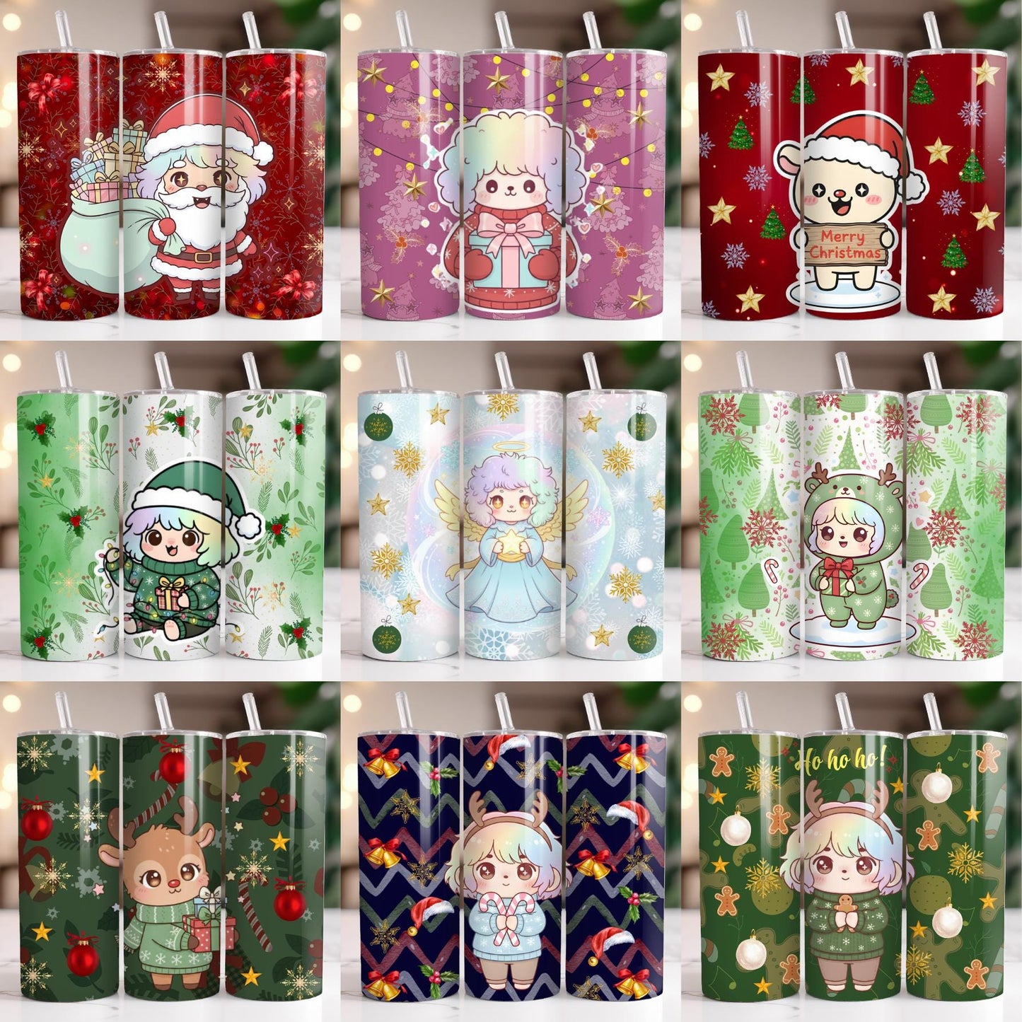 Kawaii Christmas Tumbler Wrap Bundle – 100+ Cute PNGs for Sublimation, Holiday Drinkware, Gifts, DIY Crafts, Stickers, Mugs, Cards & More