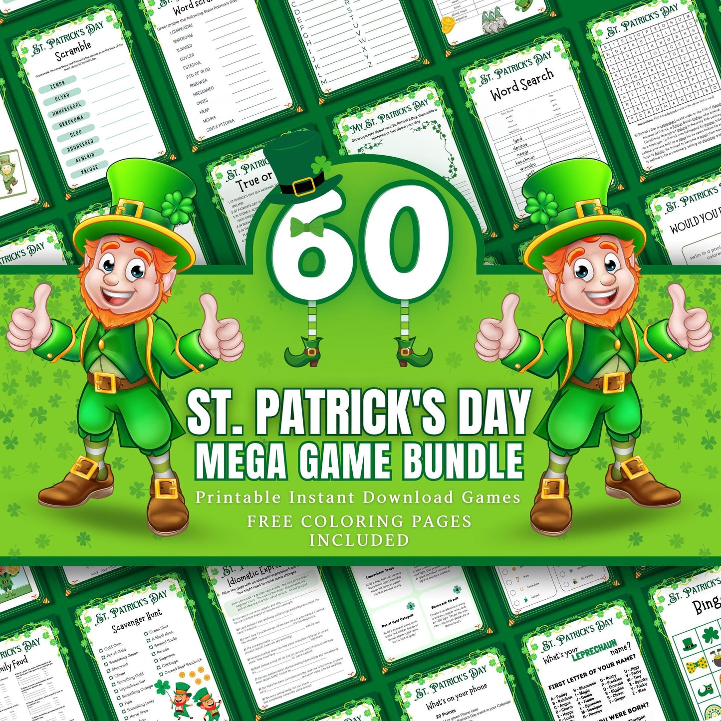 St. Patrick's Day Games Bundle | 60+ Printable Games for Kids & Adults | St. Patrick's Day Classroom Fun, Leprechaun Games, Party Activities