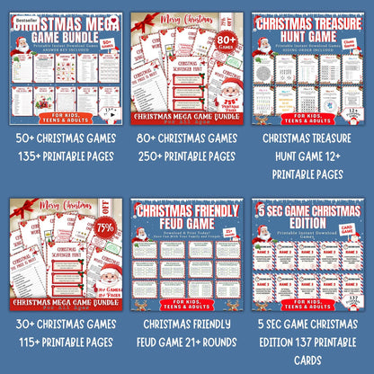 Christmas Game Mega Bundle PLR MRR | 50+ Printable Games for Kids & Adults | Bingo, Mad Libs, Scavenger Hunt | Fun Holiday Party Kit