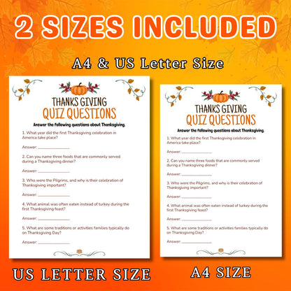 Thanksgiving Quiz, Adults Party Games, Friendsgiving Trivia Games, Thanksgiving Printable Pdf, Classroom Activity, Trivia Instant Download