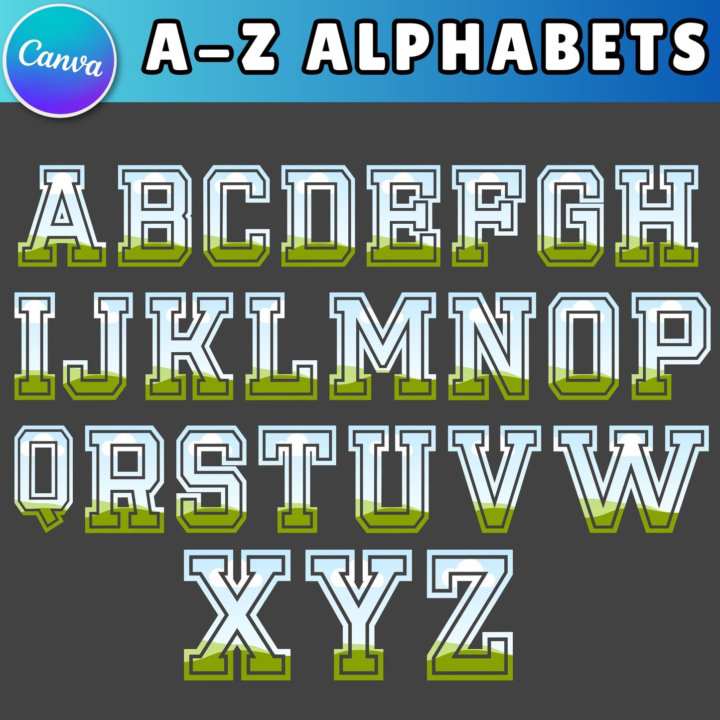 Canva Bundle Template | Transparent Doodle Alphabet Letters | Editable Blank Font Design | Photo Collage | Printable Digital Download
