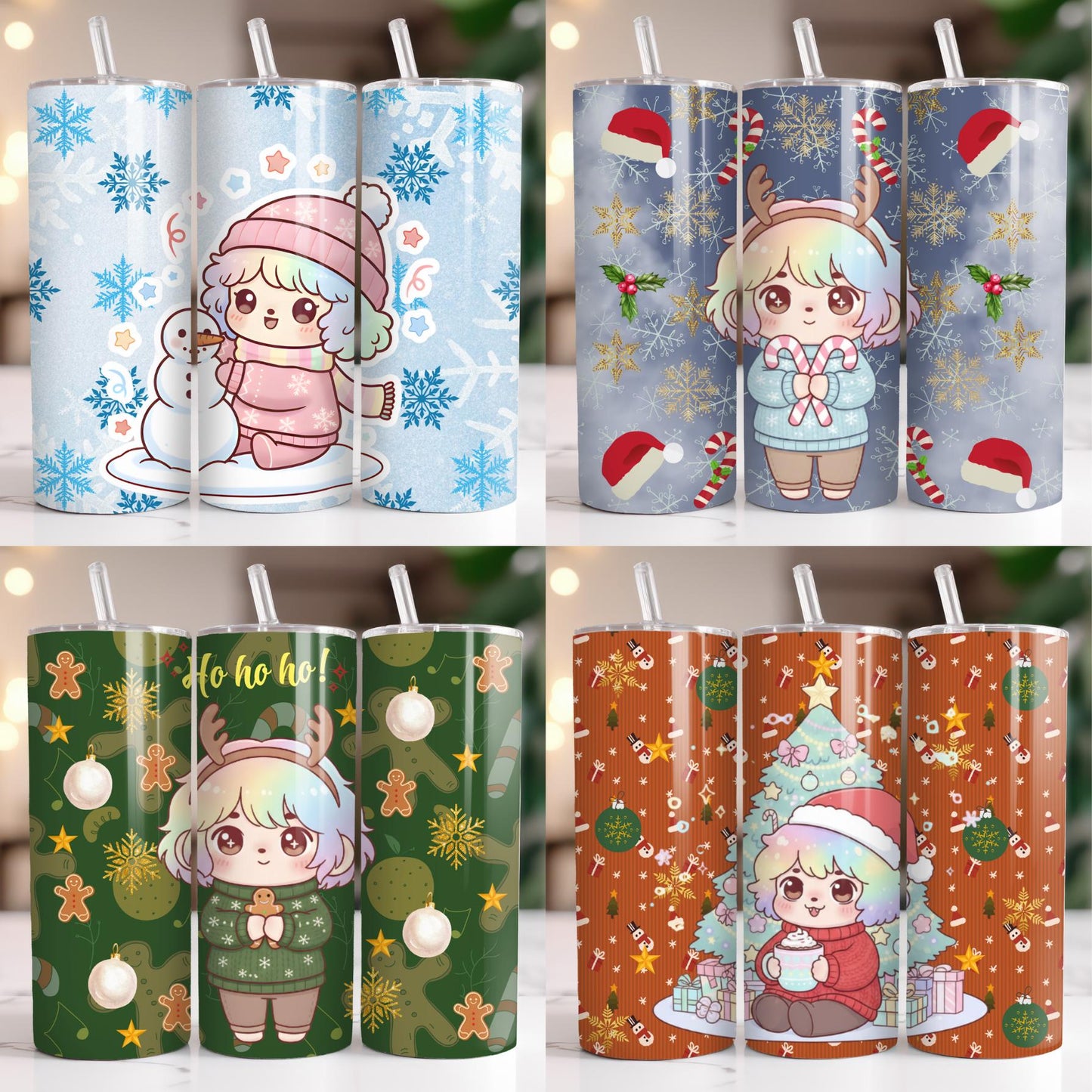 Kawaii Christmas Tumbler Wrap Bundle – 100+ Cute PNGs for Sublimation, Holiday Drinkware, Gifts, DIY Crafts, Stickers, Mugs, Cards & More