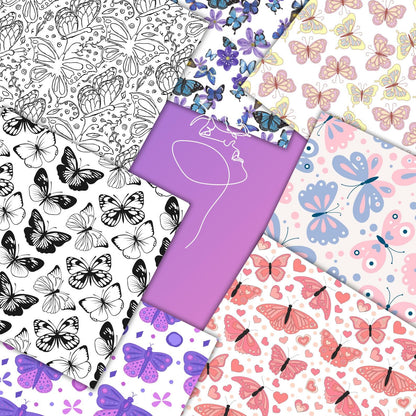 Butterfly Digital Paper Bundle 12x12 | 180+ Seamless Watercolor And Line Art Patterns, Pastel Scrapbooking & Crafting DIY  Instant Download