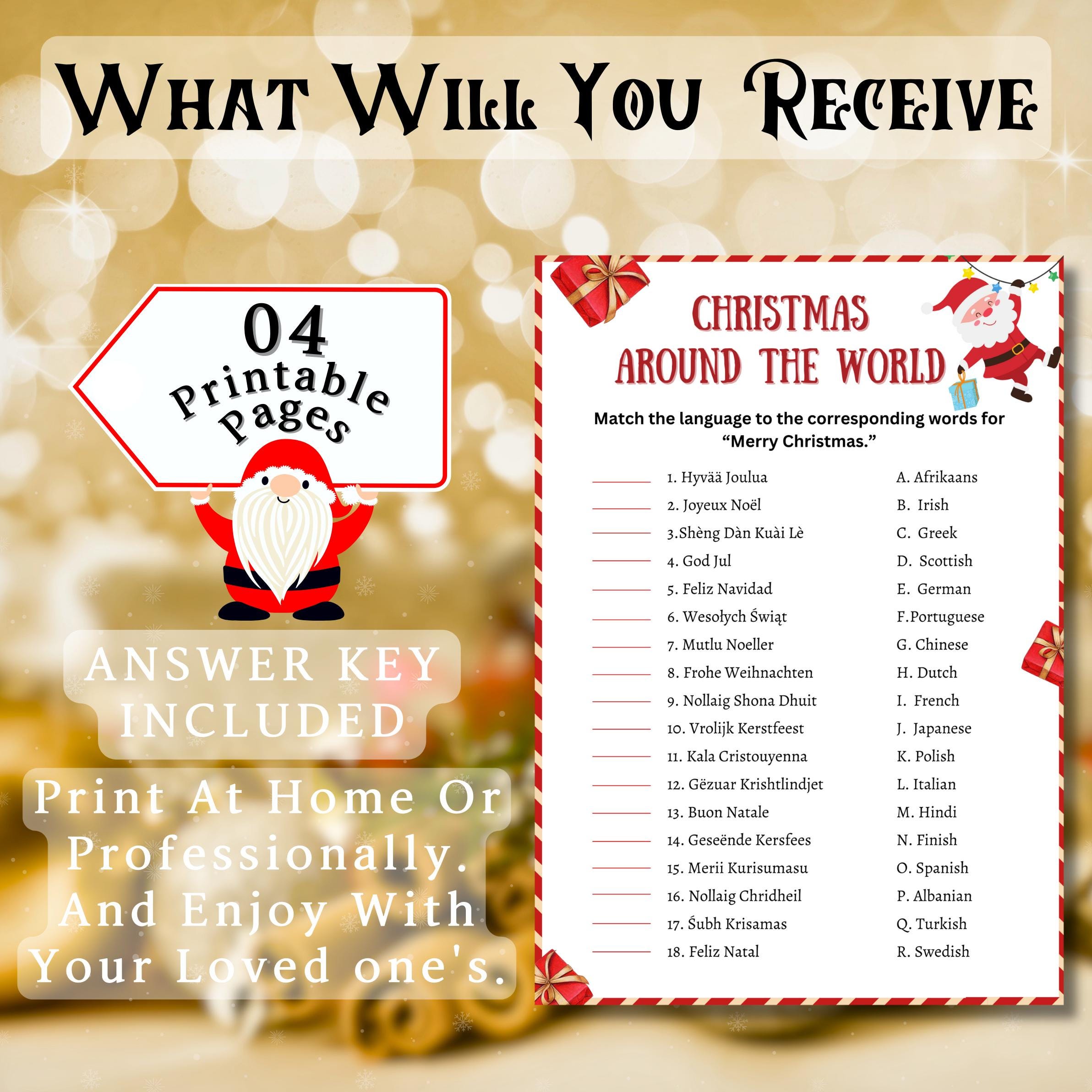 Christmas Around The World Game, Christmas Printable Game For Kids & Adults, Christmas Family And Office Party Game, Christmas Trivia Game