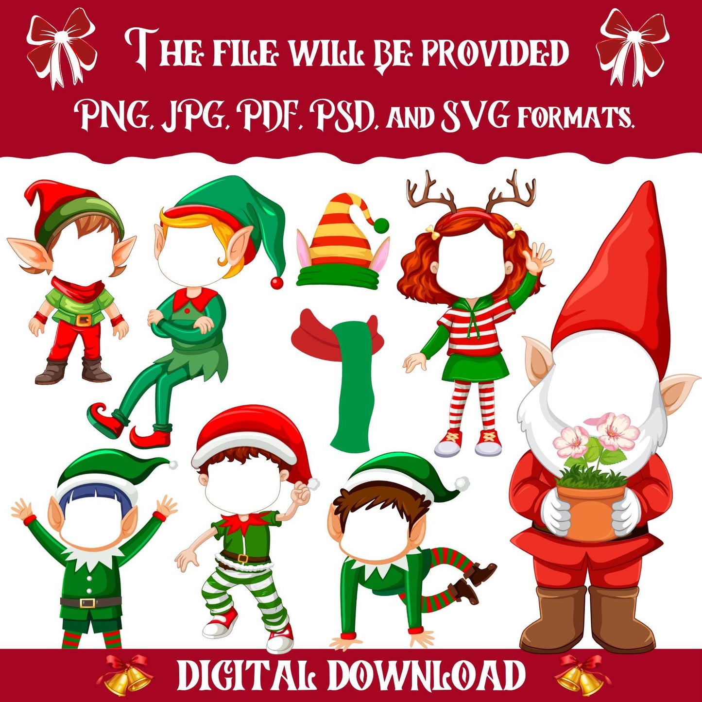 Christmas Add Your Own Photo Face Mega Bundle | 50+ DIY Elf, Santa, Snowman PNGs | Fun Holiday Craft & Decor for Kids