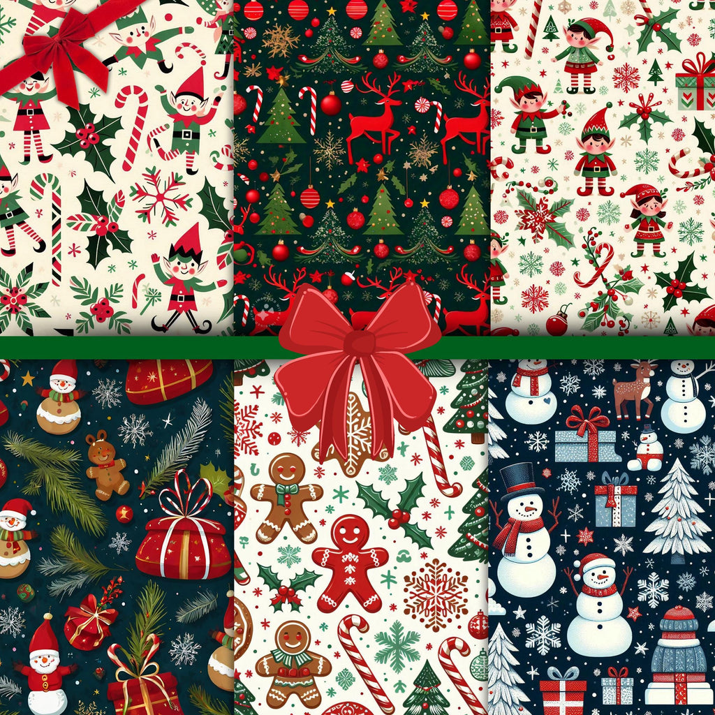 200+ Christmas Digital Paper - 12x12 Holiday Patterns, Santa, Snowman, Candy Canes, Ornaments, Scrapbooking, Crafts & Cards, Commercial Use