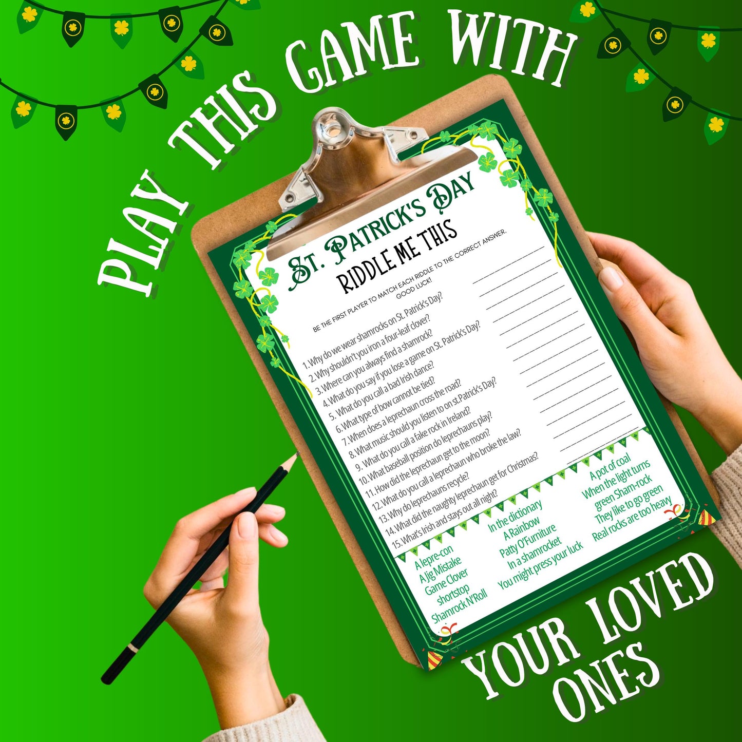 St. Patrick's Day Riddle Me This Game | Printable Trivia, Party Game for Kids & Adults | Fun St. Paddy's Day Activity | St. Patrick's Game