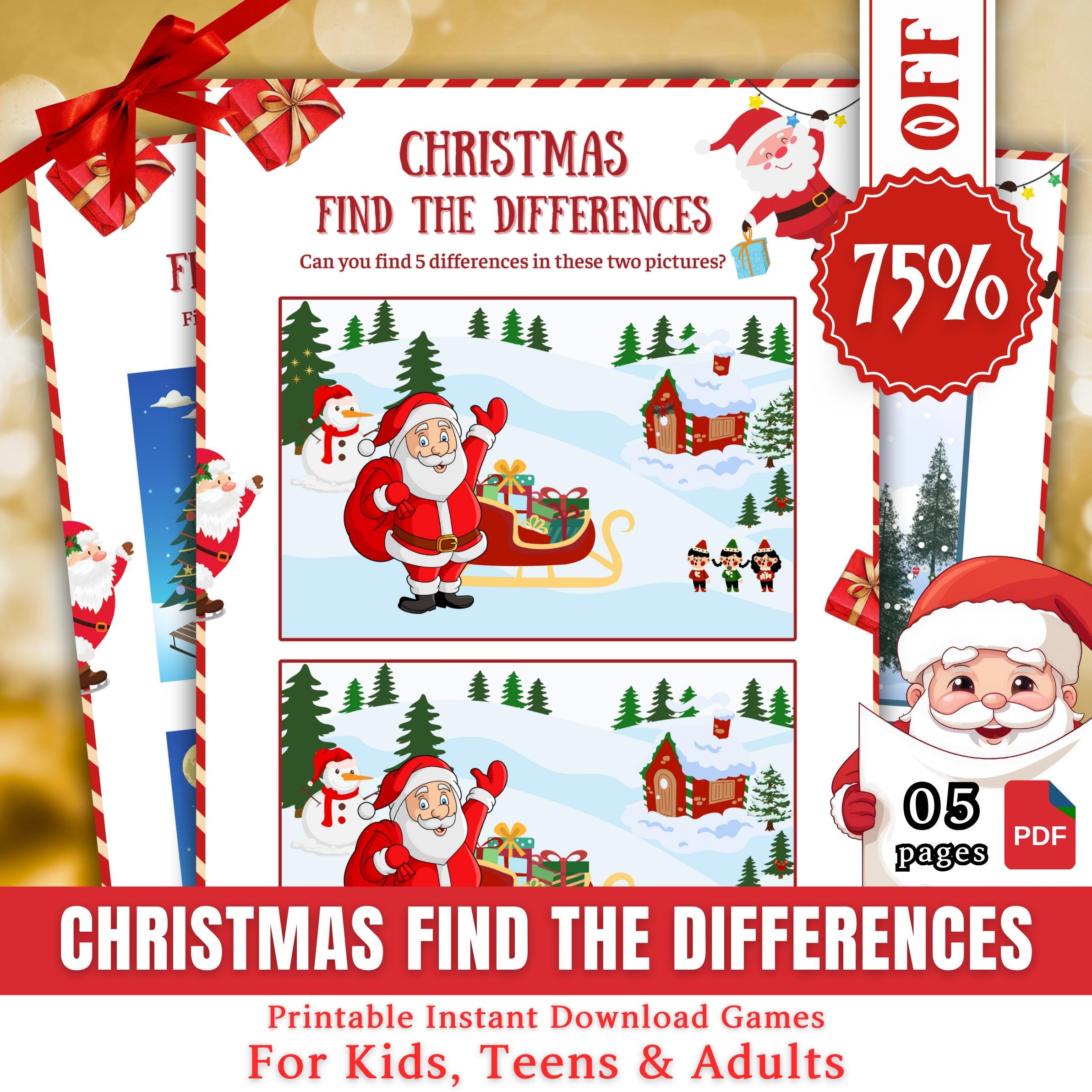 Christmas Find The Difference Game, Christmas Spot The Difference, Christmas Printable Game For Kids & Classroom Activity, Christmas Party