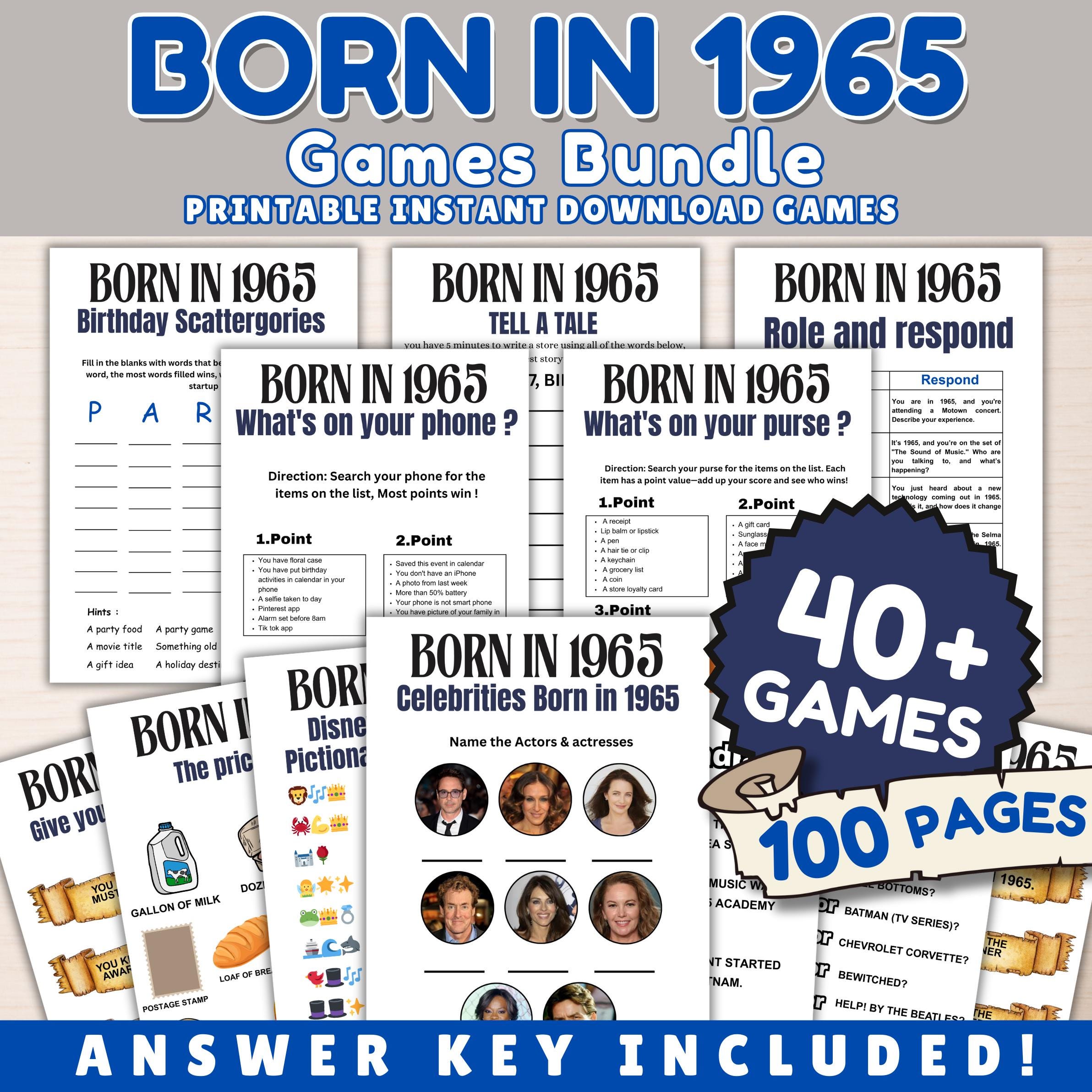 60th Birthday Games Bundle, Born in 1965 Party Games, Fun Printable Games for Adults & Family, 60th Celebration Activities, Instant Download
