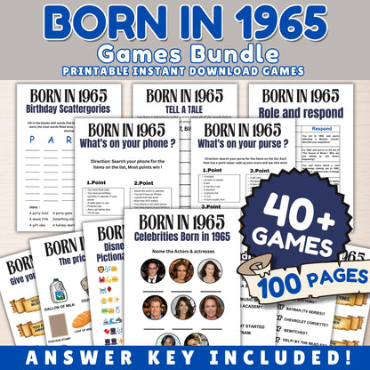 60th Birthday Games Bundle, Born in 1965 Party Games, Fun Printable Games for Adults & Family, 60th Celebration Activities, Instant Download