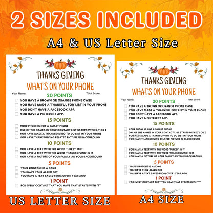 Thanksgiving What's On Your Phone Game, Friendsgiving Printable Game, Fall Group Game For Kids, Teens & Adults, Office Party Game Pdf
