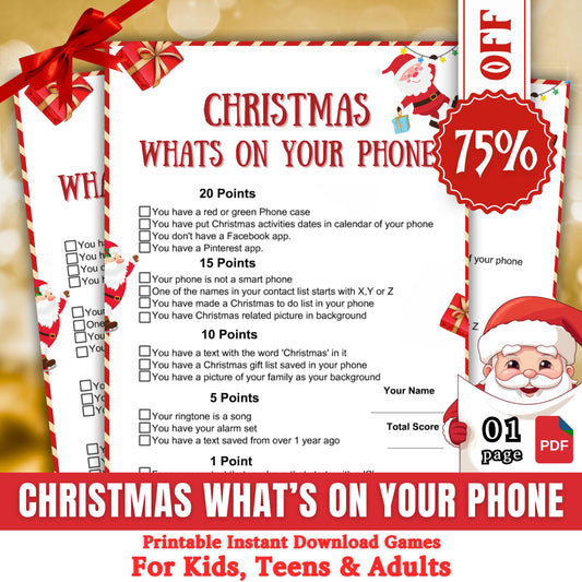 Christmas What's On Your Phone Game, Christmas Printable Games, Xmas Office Party, Christmas Family Group Activity, Game For Adults, Pdf