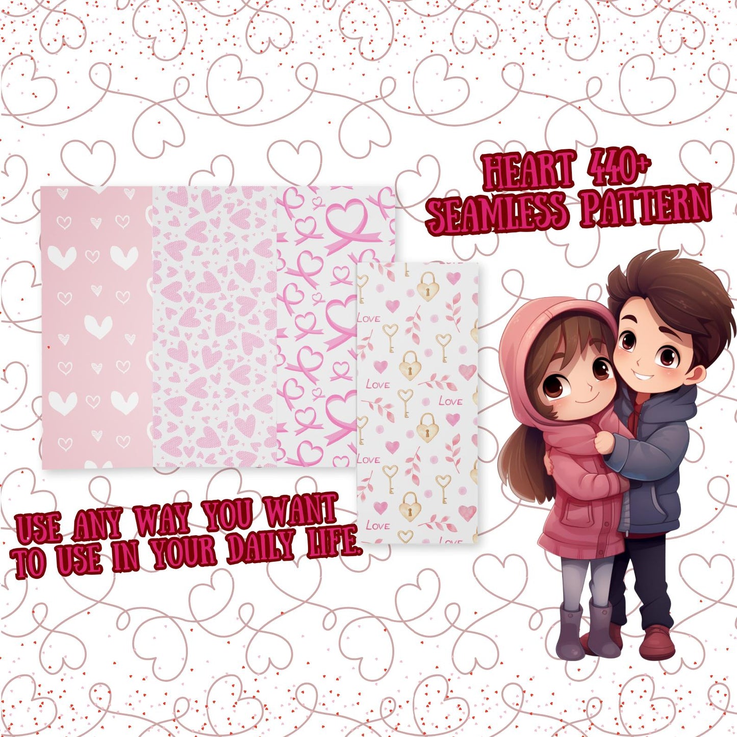 Heart Digital Paper Mega Pack – 440+ Seamless 12x12 Valentine Backgrounds, Pink/Red Love Patterns for Scrapbooking, Invitations & Crafts