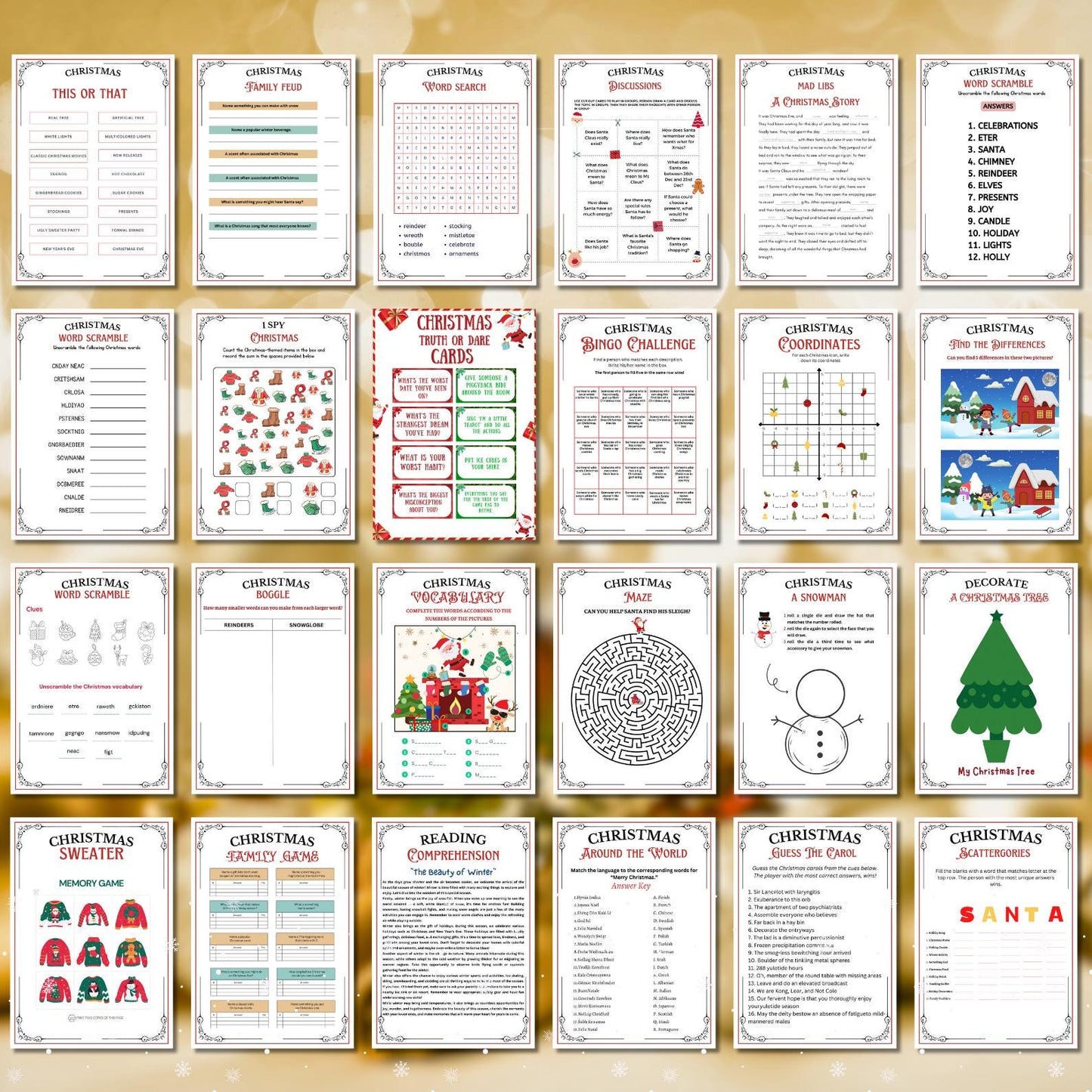 50+ Christmas Games Bundle, Christmas Party Games, School Christmas Game, Christmas Games Printable, Office Christmas, Family Christmas Game