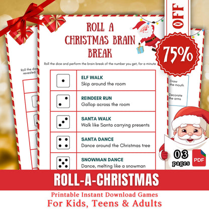 Roll A Christmas Printable Game, Christmas Dice Game For Kid & Adults, Dice Christmas Bundle For Family And Office Party Fun, Roll A SnowMan