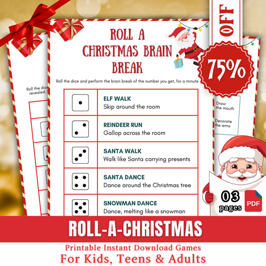Roll A Christmas Printable Game, Christmas Dice Game For Kid & Adults, Dice Christmas Bundle For Family And Office Party Fun, Roll A SnowMan
