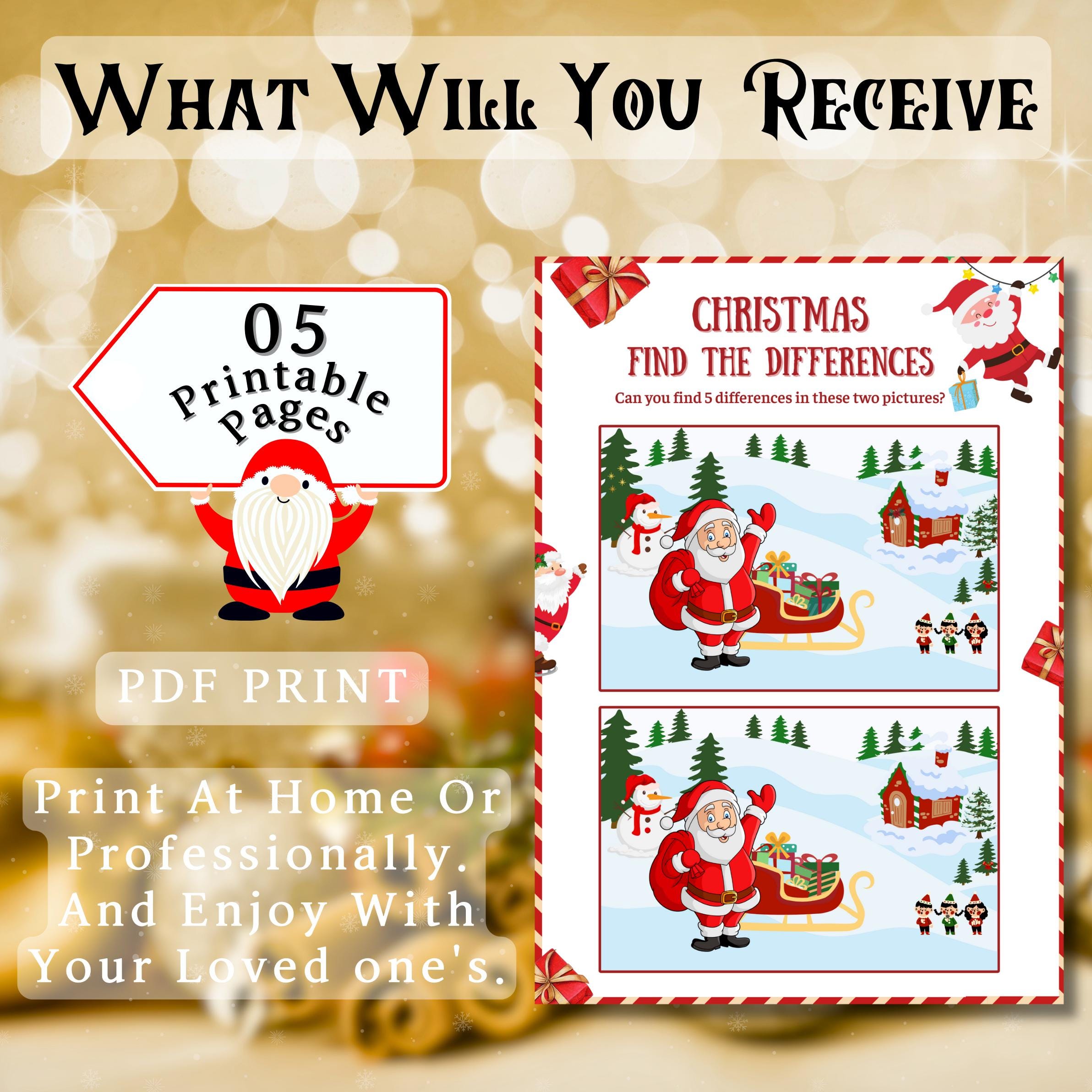 Christmas Find The Difference Game, Christmas Spot The Difference, Christmas Printable Game For Kids & Classroom Activity, Christmas Party
