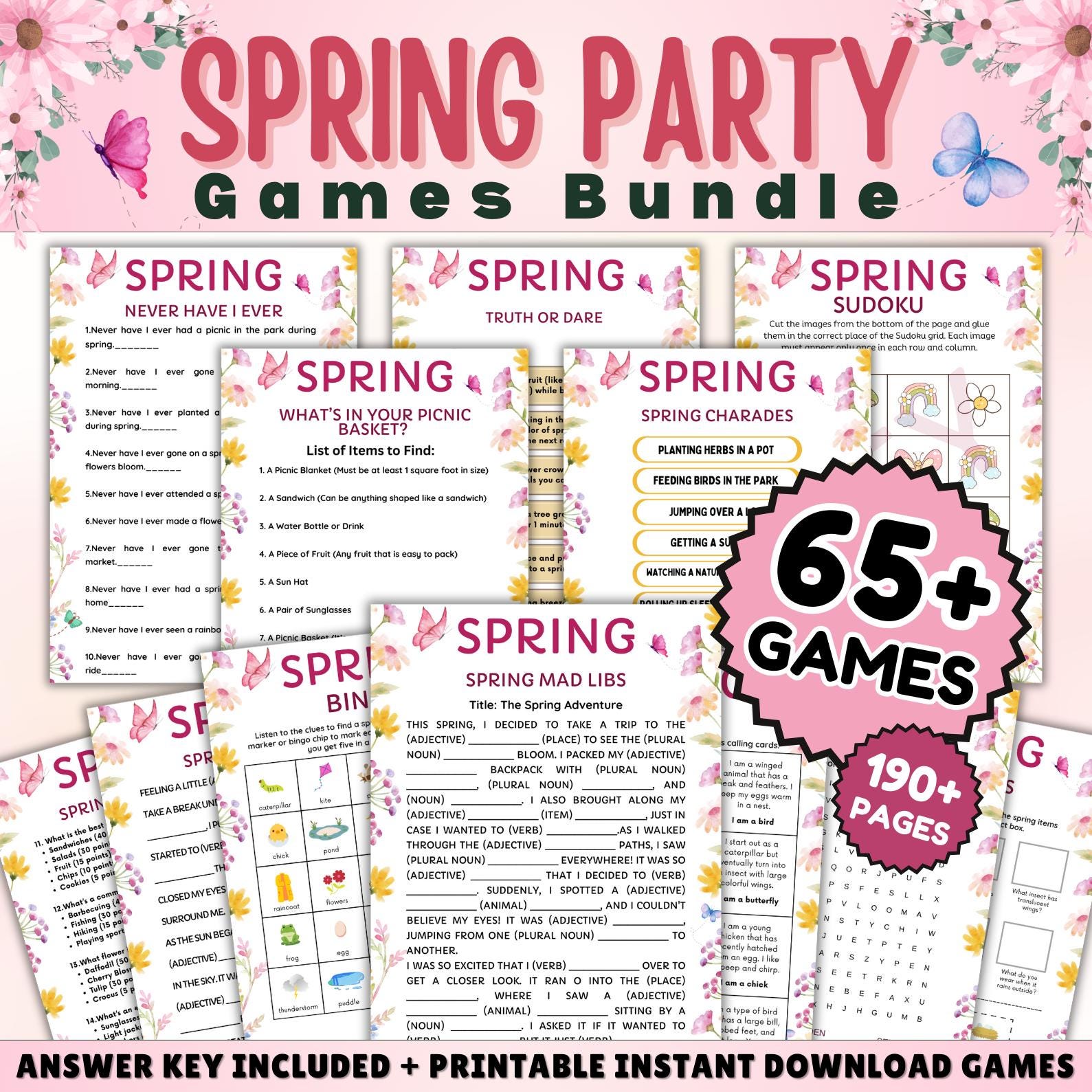 65+ Spring Games Bundle Printable Activities for Adults, Kids, Seniors | Trivia, Icebreakers, Riddles, Puzzles, Family & Office Party Fun