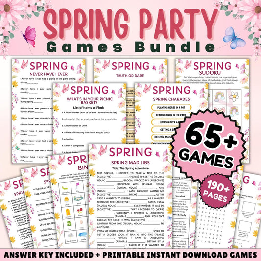 65+ Spring Games Bundle Printable Activities for Adults, Kids, Seniors | Trivia, Icebreakers, Riddles, Puzzles, Family & Office Party Fun