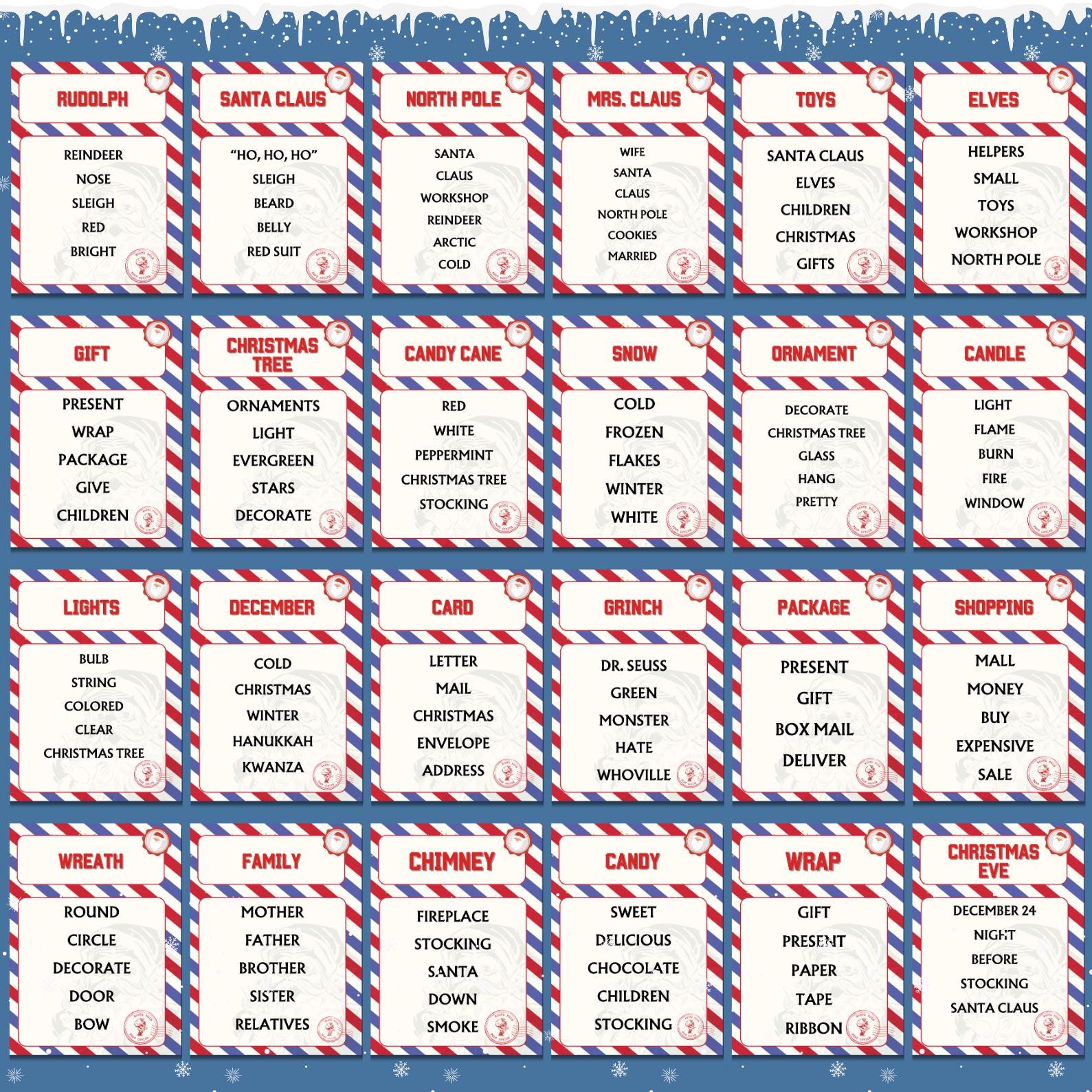 Christmas Forbidden Word Game, Taboo Words, Christmas Printable, Game For Kids & Adults, 200+ Taboo Cards, Xmas Family And Office Activity