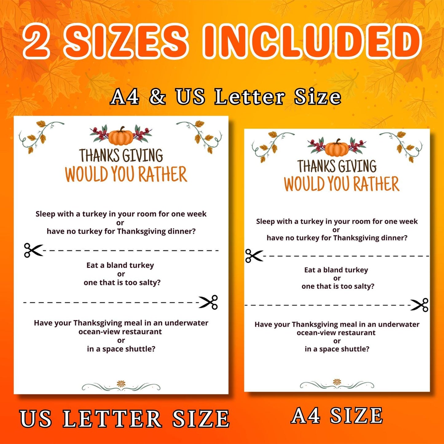 Thanksgiving Would You Rather, Thanksgiving Fun Game, Printable Family Friendsgiving Activity, Office Party Game, Games For Kids & Adults