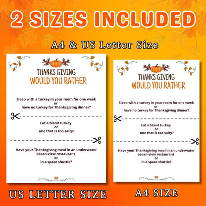 Thanksgiving Would You Rather, Thanksgiving Fun Game, Printable Family Friendsgiving Activity, Office Party Game, Games For Kids & Adults