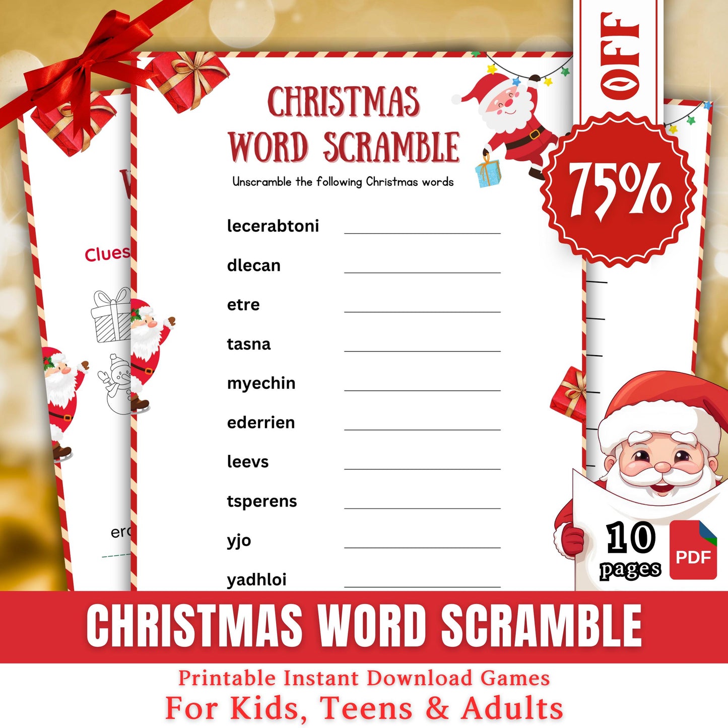 Christmas Word Scramble Game, Christmas Party Game For Kids & Adults, Christmas Word Activity, Family And Office Party Game, Christmas Pdf