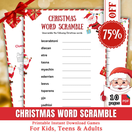 Christmas Word Scramble Game, Christmas Party Game For Kids & Adults, Christmas Word Activity, Family And Office Party Game, Christmas Pdf